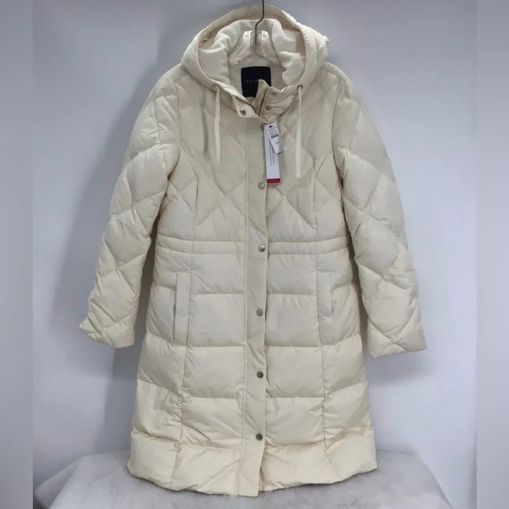 Talbots Women’s Hooded Down Puffer Coat Warm Winter NWT Creme’ Size XS - Picture 2 of 14